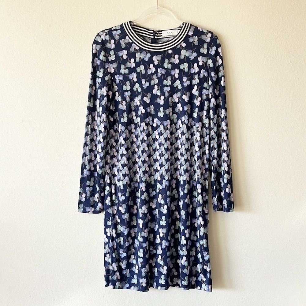 A.L.C. Floral Print 100% Silk Sheath Long Sleeve Dress
